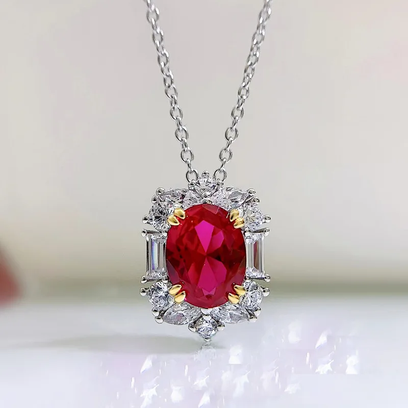

Jewelry 2 Carat Ruby Female Pigeon Blood Red 925 Sterling Silver High Carbon Diamond Pendant European and American INS Style