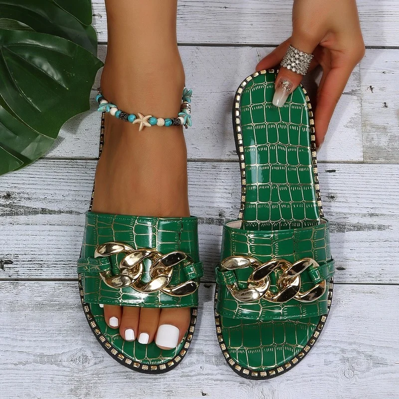 Fashion Sexy Chain Lock Solid Color Plus Size 2022 Summer New Style Roman Style Flat Outdoor Female Slippers Women Sandals
Fashion Sexy Chain Lock Solid Color Plus Size 2022 Summer New Style Roman Style Flat Outdoor Female Slippers Women Sandals