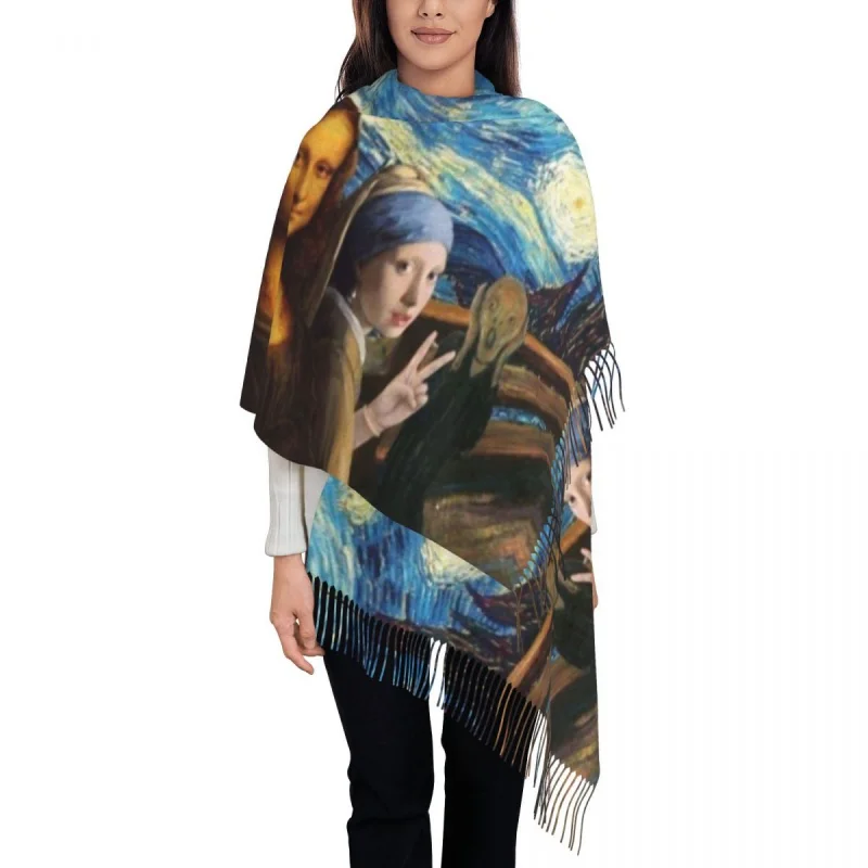 Starry Night By Mona Lisa And Vincent Van Gogh Tassel Scarf Women Soft Art Painting Shawl Wrap Female Winter Fall Scarves
Starry Night By Mona Lisa And Vincent Van Gogh Tassel Scarf Women Soft Art Painting Shawl Wrap Female Winter Fall Scarves