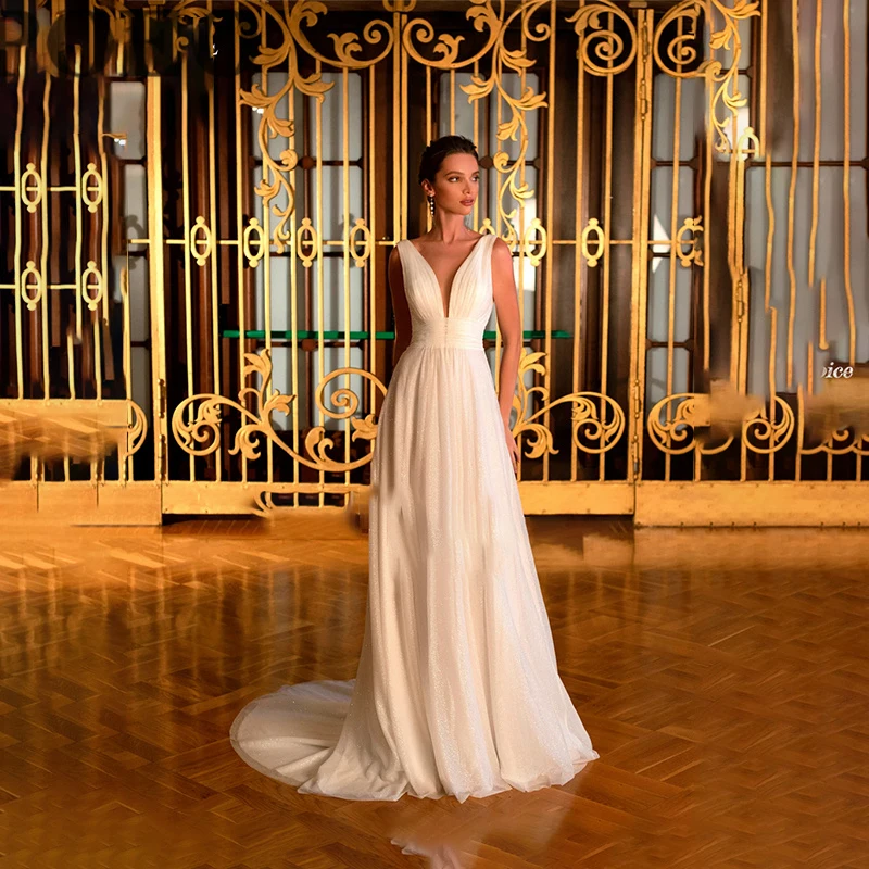 Simple White Wedding Dress For Women V-neck Sleeveless Backless Bridal Dress A-LINE Floor-Length Court Robe De Mariee Banquet
Simple White Wedding Dress For Women V-neck Sleeveless Backless Bridal Dress A-LINE Floor-Length Court Robe De Mariee Banquet