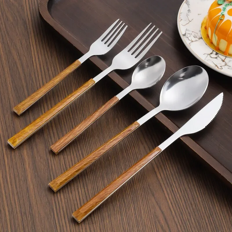 30pcs Stainless Steel Dinnerware Set Western Tableware Knife Fork Tea Spoon with Imitation Wooden Handle Cutlery Clamp.
30pcs Stainless Steel Dinnerware Set Western Tableware Knife Fork Tea Spoon with Imitation Wooden Handle Cutlery Clamp.