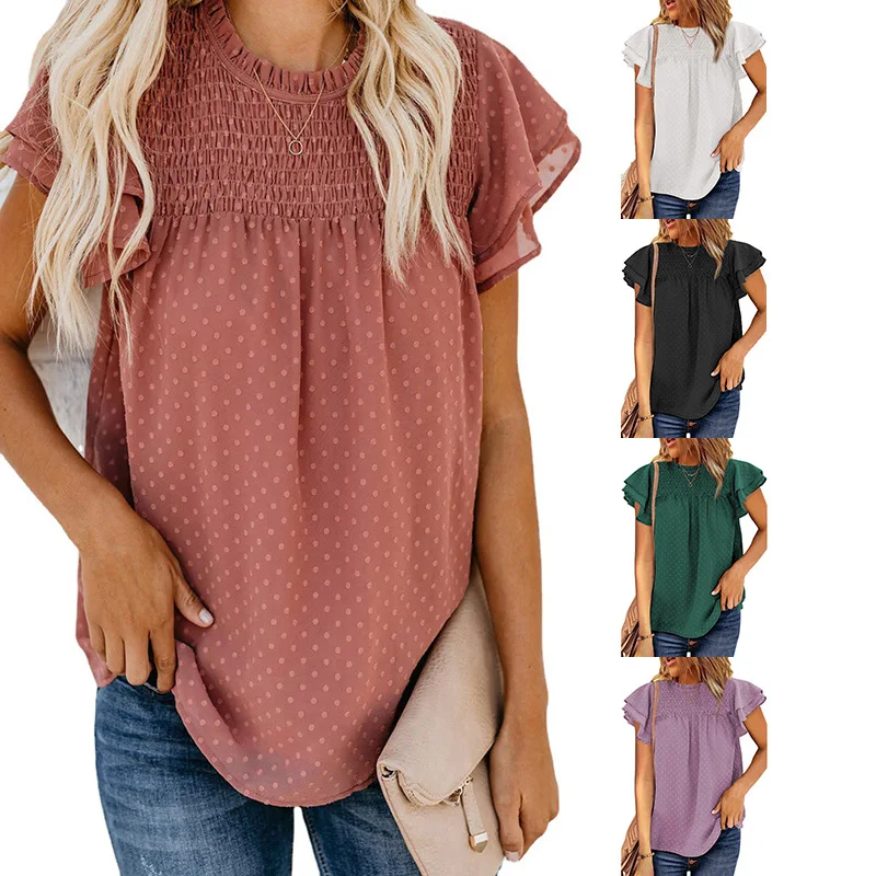 White Polka Dot Blouse 2022 Summer Women Fashion Ruffles O-Neck Short Sleeve Chiffon Top for Ladies Casual Loose Pullover Shirt
White Polka Dot Blouse 2022 Summer Women Fashion Ruffles O-Neck Short Sleeve Chiffon Top for Ladies Casual Loose Pullover Shirt