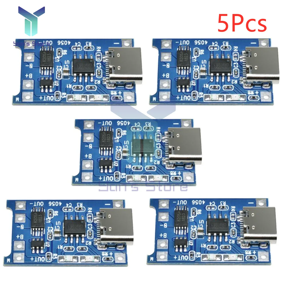 

5Pcs Type-C/Micro USB 5V 1A 18650 TP4056 Lithium Battery Charger Module Charging Board With Protection Dual Functions 1A Li-ion