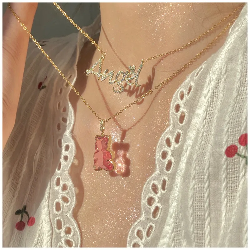 Sweet Pink Bear Crystal Pendant Necklace for Women Girl Studded Butterfly Letter Stackable Clavicle Chain Jewelry Accessories
Sweet Pink Bear Crystal Pendant Necklace for Women Girl Studded Butterfly Letter Stackable Clavicle Chain Jewelry Accessories