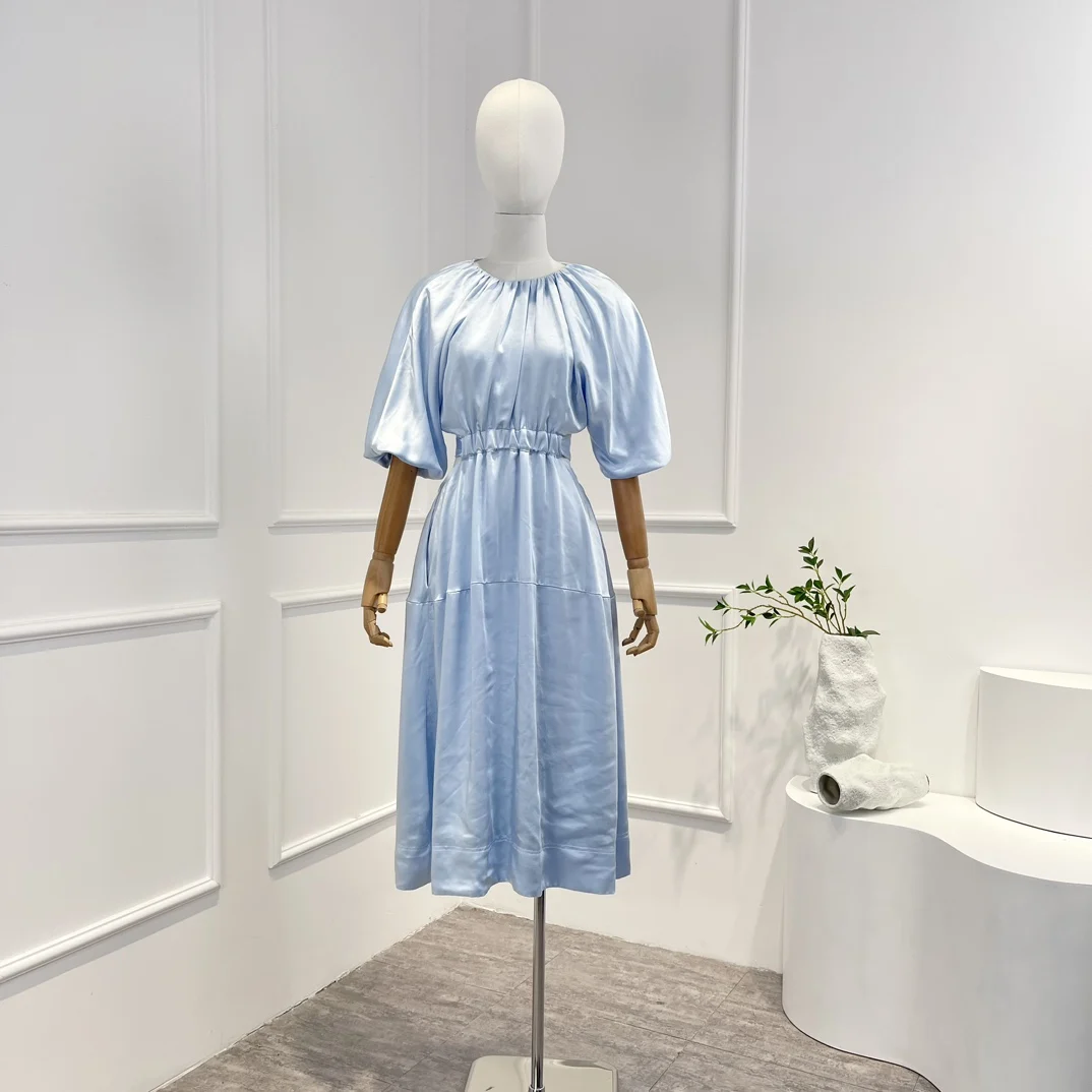 Top Quality Spring Summer Blue Black White Half Sleeve Cut Out Waist O-neck Women Elegant Midi Dress
Top Quality Spring Summer Blue Black White Half Sleeve Cut Out Waist O-neck Women Elegant Midi Dress