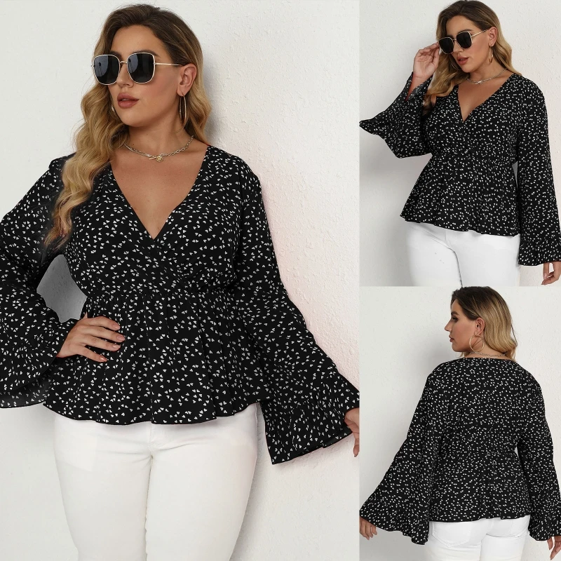 Fashion Women T Shirt Plus Size Print Deep V Neck Blouse Elegant Flare Sleeve Loose Casual Tops for Beach Holiday Summer
Fashion Women T Shirt Plus Size Print Deep V Neck Blouse Elegant Flare Sleeve Loose Casual Tops for Beach Holiday Summer