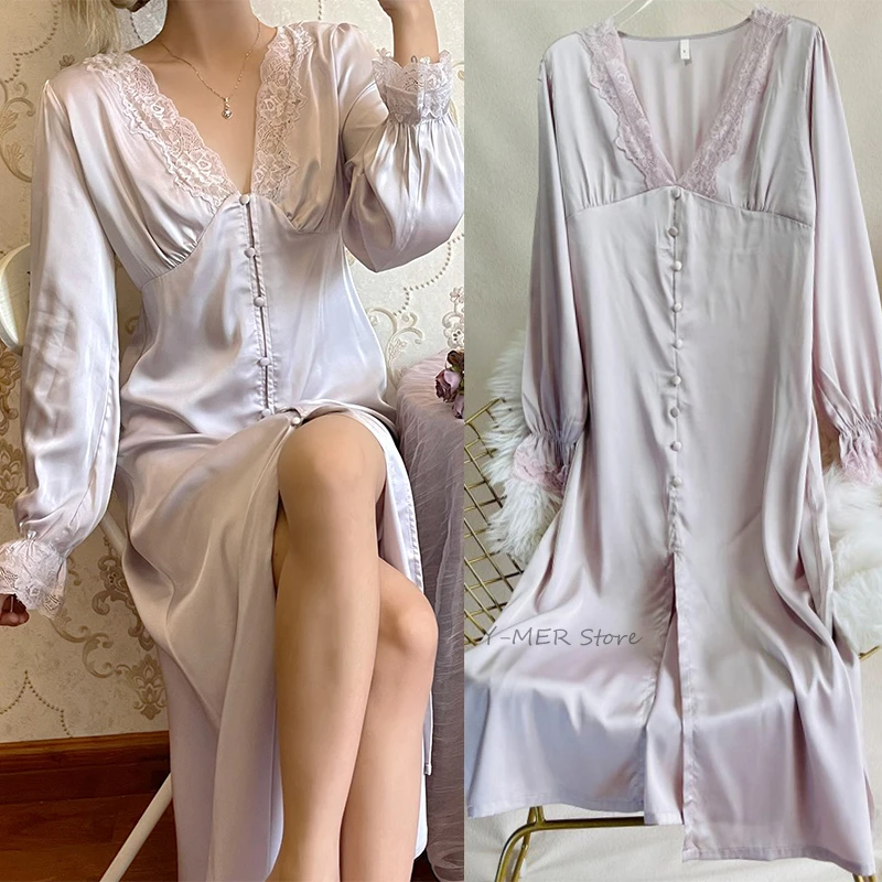 Princess Style Nightgown Sleepwear Sexy V-Neck Home Dress Long Nightwear Women Nightdress Satin Silk Homewear Summer Lingerie
Princess Style Nightgown Sleepwear Sexy V-Neck Home Dress Long Nightwear Women Nightdress Satin Silk Homewear Summer Lingerie
