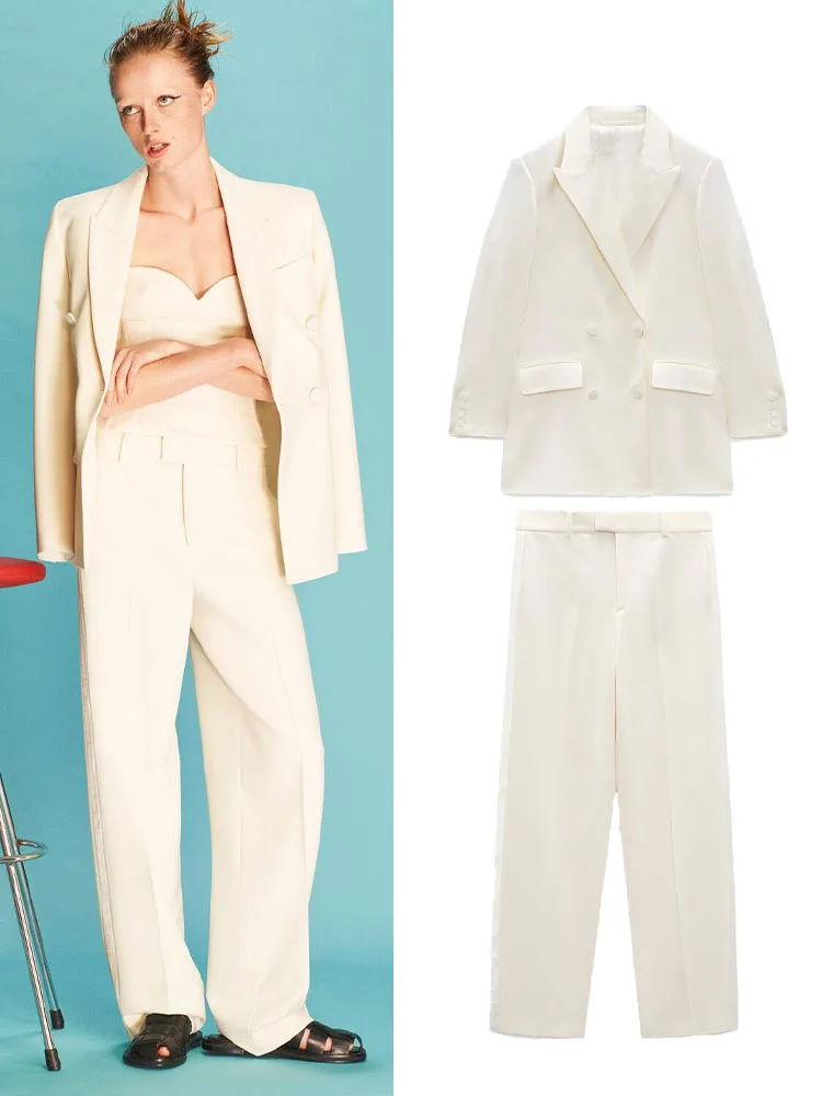 Spring New Women's Versatile White Slim Double Breasted Casual Blazer and Chic Casual Unisex Low Waist Pants 
Spring New Women's Versatile White Slim Double Breasted Casual Blazer and Chic Casual Unisex Low Waist Pants