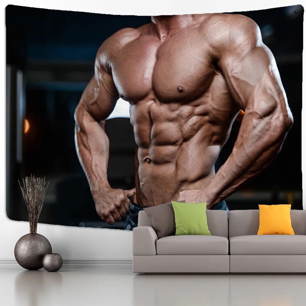 

Home Decor Fitness Muscle Man Tapestry Wall Hanging Hippie Tapiz Witchcraft Psychedelic Black Mystery Dorm Living Room Artwork