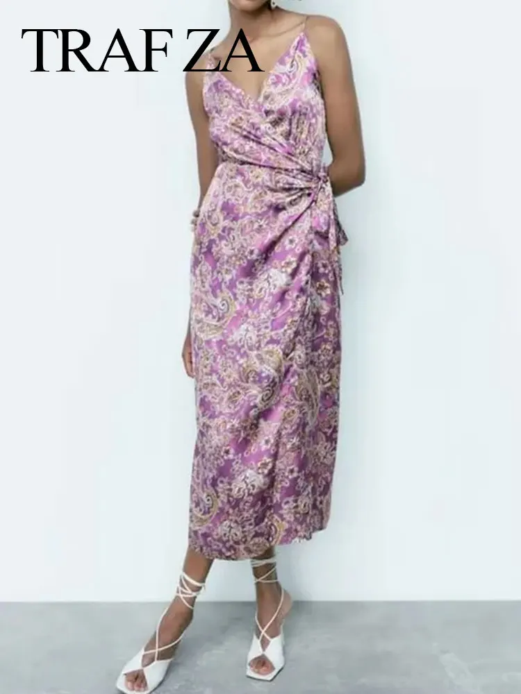 TRAF ZA Women Elegant Purple Print Flower Sling Dress Asymmetric Lace-Up Bow V-Neck Backless Slim Sexy Fashion Dress Ladies
TRAF ZA Women Elegant Purple Print Flower Sling Dress Asymmetric Lace-Up Bow V-Neck Backless Slim Sexy Fashion Dress Ladies