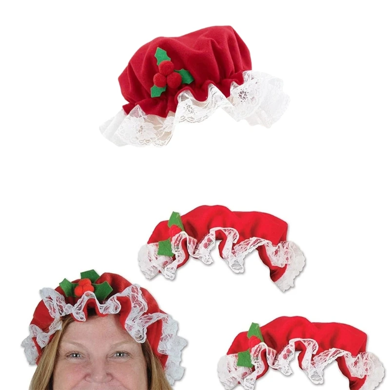 

Старушка Рождество миссис Санта шляпа с кружевной омелой для рождественского фестиваля вечеринка Новый год миссис Санта костюм