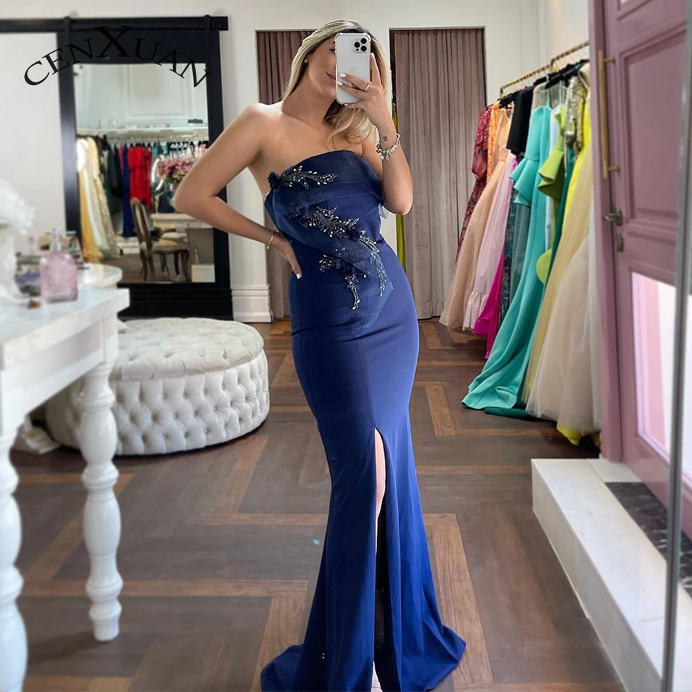 Cenxuan Charming Satin Mermaid Strapless Beading Crystal Backless Side Slit Pleat Evening Party For Women Personalised De Gala
Cenxuan Charming Satin Mermaid Strapless Beading Crystal Backless Side Slit Pleat Evening Party For Women Personalised De Gala