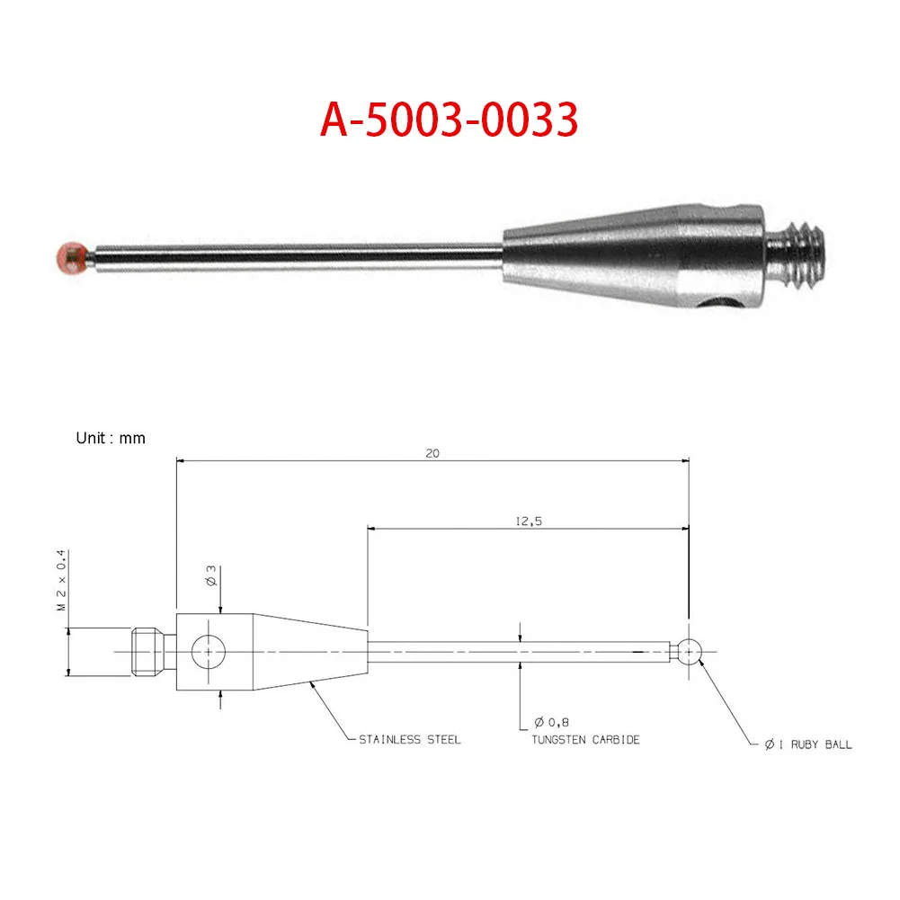 1PC A-5003-0033 CMM Contact Probe Stylus 20mm Tungsten Carbide- 1mm Ball Tip M2 Thread For CNC CMM Machines Tools
1PC A-5003-0033 CMM Contact Probe Stylus 20mm Tungsten Carbide- 1mm Ball Tip M2 Thread For CNC CMM Machines Tools