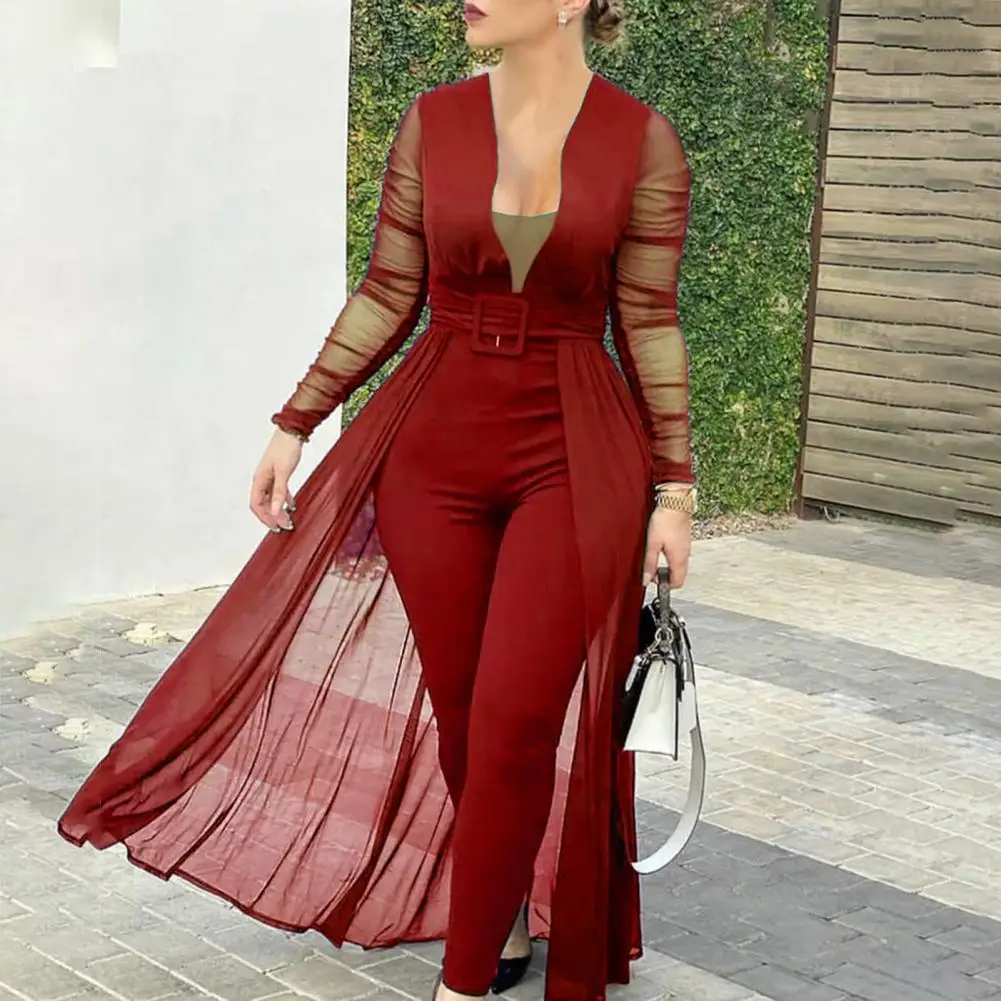 Jumpsuit Sheer Patchwork Polyester Soft See Through Sleeve Belt Skinny Jumpsuit Romper for Date
Jumpsuit Sheer Patchwork Polyester Soft See Through Sleeve Belt Skinny Jumpsuit Romper for Date