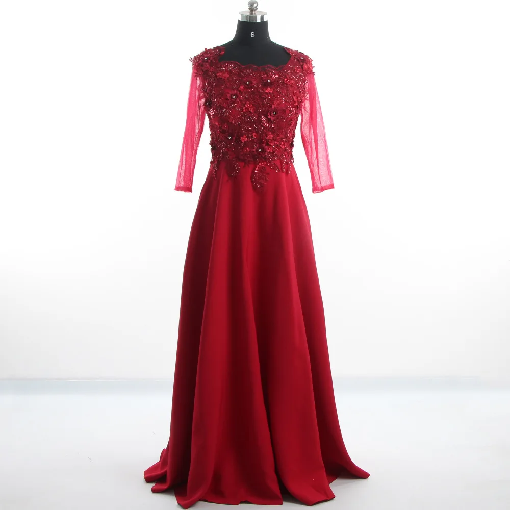 Evening Dresses Burgundy Appliques Square Collar Tulle illusion Three Quarters Sleeves A-line Floor length Party Dress A1609 
Evening Dresses Burgundy Appliques Square Collar Tulle illusion Three Quarters Sleeves A-line Floor length Party Dress A1609
