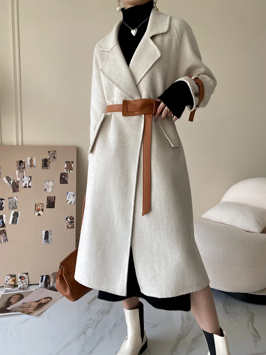 Autumn Wool Coa Women Long Sleeve PU Belt Coats Women Elegant Jackets Long Woolen Coat Veste Femme High Quality Streetwear2023 
Autumn Wool Coa Women Long Sleeve PU Belt Coats Women Elegant Jackets Long Woolen Coat Veste Femme High Quality Streetwear2023