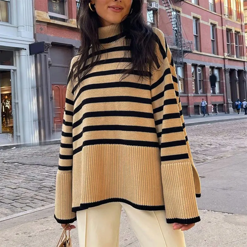 Cashmere Turtleneck Sweater Fall Winter Women Casual Long Sleeve Striped Patchwork Jumpers Ladies Knitted Sweaters Tops Pullover
Cashmere Turtleneck Sweater Fall Winter Women Casual Long Sleeve Striped Patchwork Jumpers Ladies Knitted Sweaters Tops Pullover