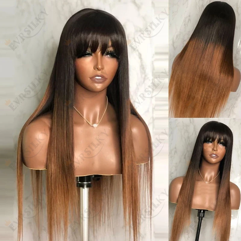 Human Hair Ombre Brown Bangs Fringe 13x4 Lace Front Wigs for Women 360 Transparent Lace Frontal 200 Density 5X5 Closure Wig
Human Hair Ombre Brown Bangs Fringe 13x4 Lace Front Wigs for Women 360 Transparent Lace Frontal 200 Density 5X5 Closure Wig