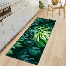 Summer Non-slip Absorbent Water Kitchen Rug Flannel Bamboo Monstera Green Leaves Floor Mat Carpet Entrance Doormat Home Decor