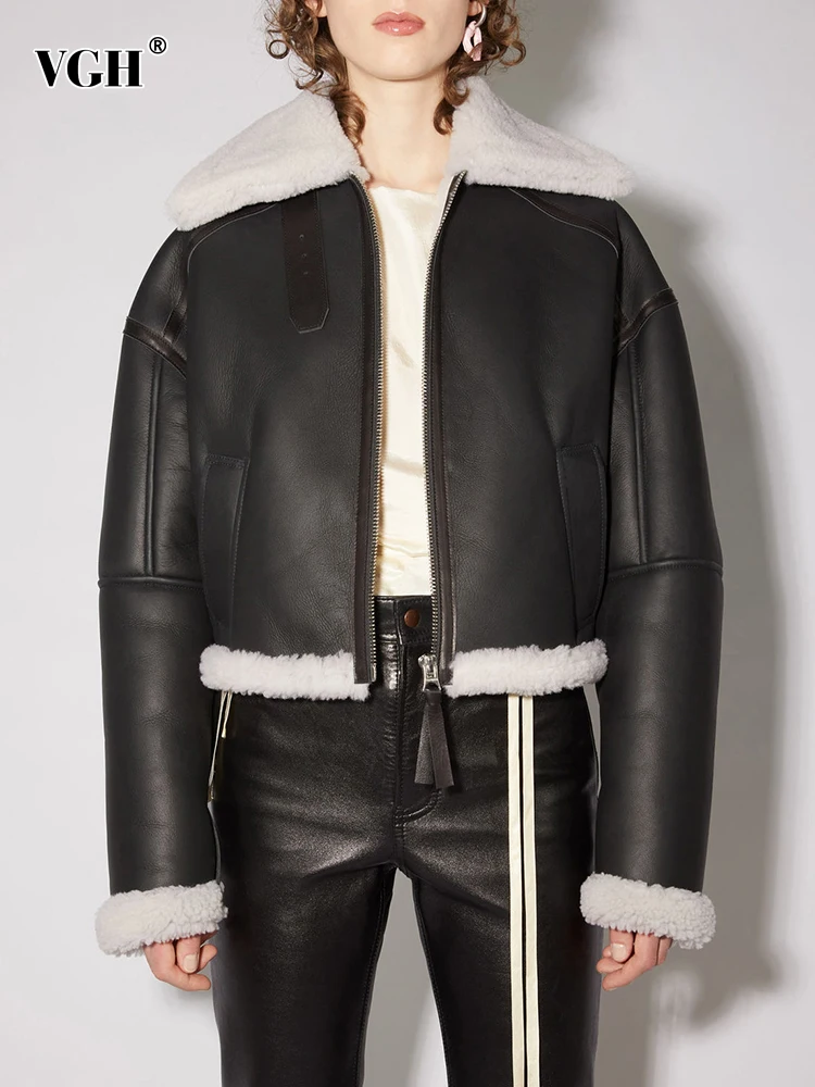 VGH Pu Leather Short Jackets For Women Lapel Long Sleeve Patchwork Zipper Glossy Thick Jacket Female Winder Fashion Clothing New
VGH Pu Leather Short Jackets For Women Lapel Long Sleeve Patchwork Zipper Glossy Thick Jacket Female Winder Fashion Clothing New