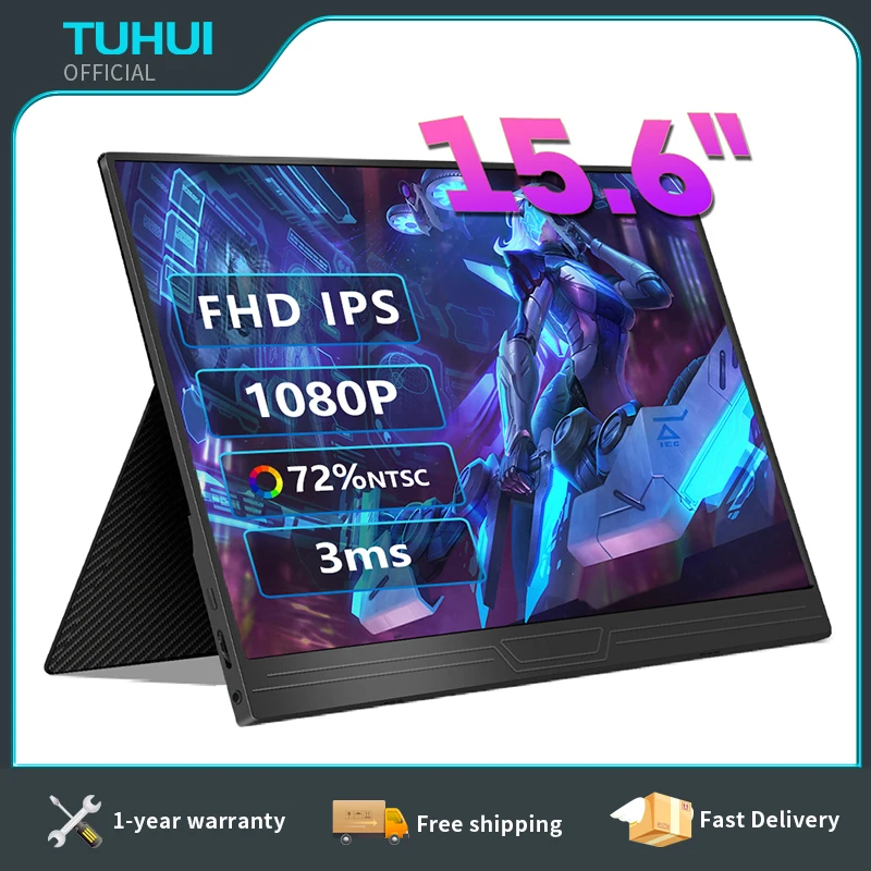 

TUHUI 15,6 дюймовый портативный монитор 1080P FHD IPS HDMI USB-C второй экран для игрового ноутбука ПК Xbox PS4 переключатель телефонной камеры