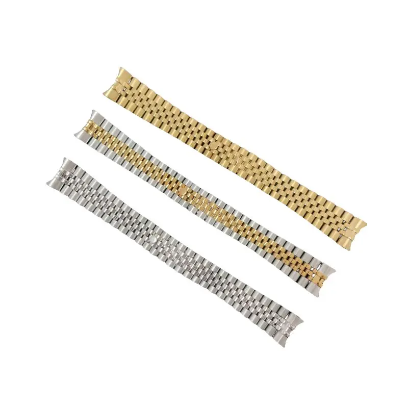

20mm 316L Stainless Steel Silver Gold Curved End Hidden Buckle Jubilee Watch Band Strap Fit for Rolex Watch