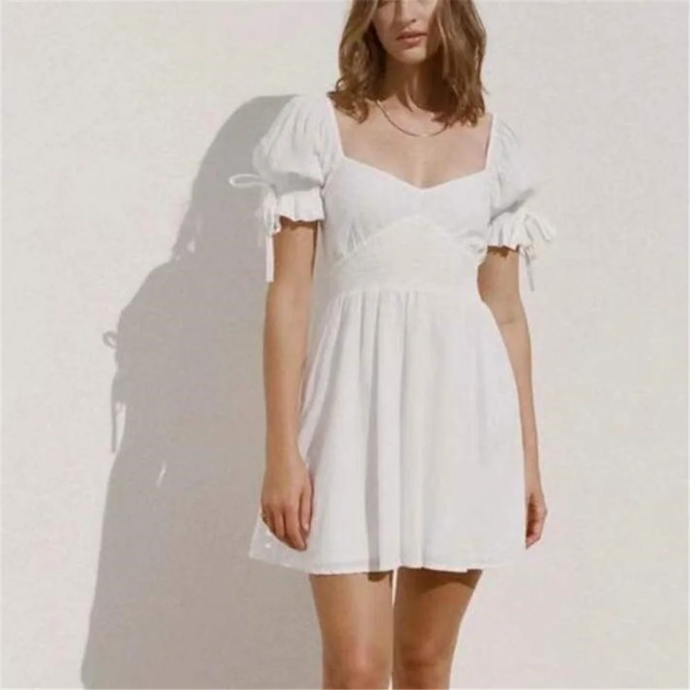 Summer dresses for women 2022 mini sexy dress puff sleeve dress white causal elegant dress square neck cotton dress ruched black 
Summer dresses for women 2022 mini sexy dress puff sleeve dress white causal elegant dress square neck cotton dress ruched black