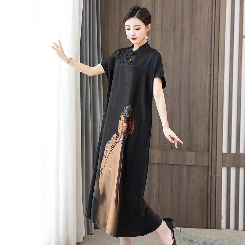 Women Waist Vintage Loose Fashion Silk Hepburn Sleeve Dress Midi Summer Print Party Vestidos Chic 2023 Korean Short Dress Black
Women Waist Vintage Loose Fashion Silk Hepburn Sleeve Dress Midi Summer Print Party Vestidos Chic 2023 Korean Short Dress Black