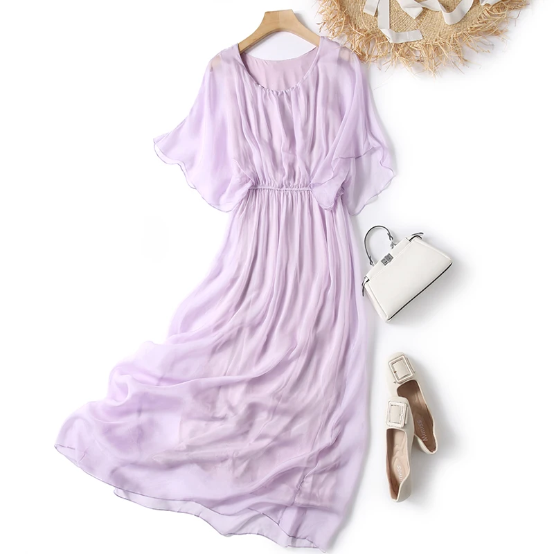 Женское платье-миди из шелка тутового шелкопряда, однотонное пляжное платье с круглым вырезом, Элегантное повседневное платье-трапеция в богемном стиле, лето 2022 
Женское платье-миди из шелка тутового шелкопряда, однотонное пляжное платье с круглым вырезом, Элегантное повседневное платье-трапеция в богемном стиле, лето 2022