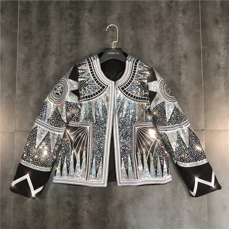 

Online Celebrity 2022 Spring New Heavy Industry Colorful Sequins Stars Abstract Figure Embroidered Jacket Harajuku Kawaii Women