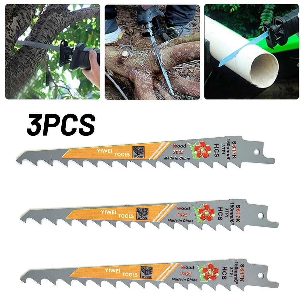 

3Pcs Reciprocating Saw Blades 150mm 6Inch 3 TPI HCS Saw Blades For Cutting Wood Cutting Cutter S617k For. Bosch