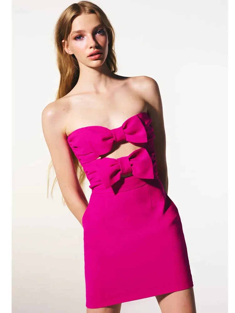 Women Summer Sexy Strapless Backless Key Hole Bow Tie Hot Pink Mini Bodycon Bandage Dress 2022 Elegant Evening Party Dress
Women Summer Sexy Strapless Backless Key Hole Bow Tie Hot Pink Mini Bodycon Bandage Dress 2022 Elegant Evening Party Dress