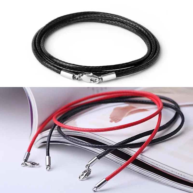 

Leather Necklace Cord Waxed Rope Leather Cords Stainless Steel Lobster Clasp Connector Chain Men Women DIY Accessories Wholesale