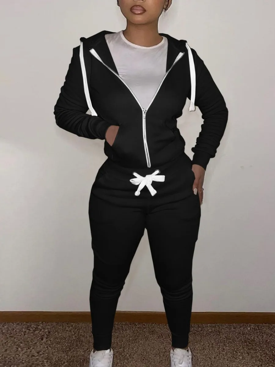LW Spring Plain 2pcs Solid Drawstring Two-piece Set Zip Up Long Sleeve Hoodies&Pockets Long Length Pants Set Women's Clothing
LW Spring Plain 2pcs Solid Drawstring Two-piece Set Zip Up Long Sleeve Hoodies&Pockets Long Length Pants Set Women's Clothing