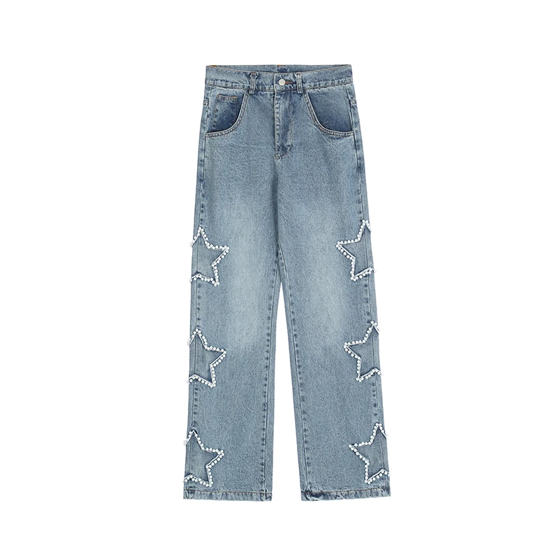 Side Pearl Stars Embroidery Washed Retro Blue Jeans for Men and Women Harajuku Straight Pockets Casual Denim Trousers Oversized
Side Pearl Stars Embroidery Washed Retro Blue Jeans for Men and Women Harajuku Straight Pockets Casual Denim Trousers Oversized