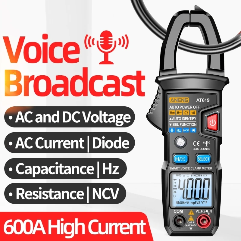 

Voice Broadcast Multimeter-Diode Tester Meter with Data Hold Auto Off Function Voltage Current Tester Low Power Indicate KXRE