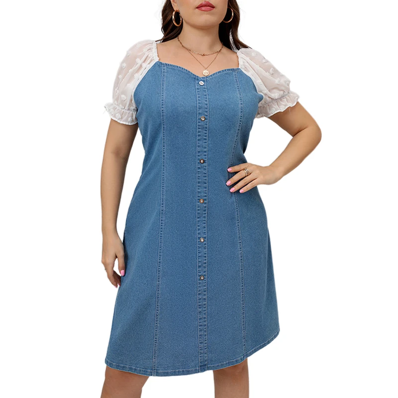 Women's Plus Size Denim Dress Buttoned Jeans Dresses Slim Fit Casual Dress Lace Puff Sleeve Midi Dress Summer Sundress Vestido
Women's Plus Size Denim Dress Buttoned Jeans Dresses Slim Fit Casual Dress Lace Puff Sleeve Midi Dress Summer Sundress Vestido