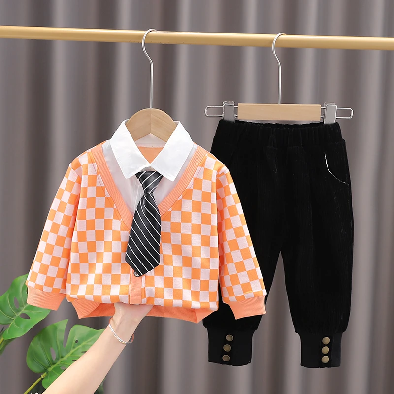 Baby Boys Clothing Sets Spring Autumn New Fashion Kids Plaid Fake Two Coat with Tie+Pants 2pcs Suits Toddler Infant Clothes
Baby Boys Clothing Sets Spring Autumn New Fashion Kids Plaid Fake Two Coat with Tie+Pants 2pcs Suits Toddler Infant Clothes