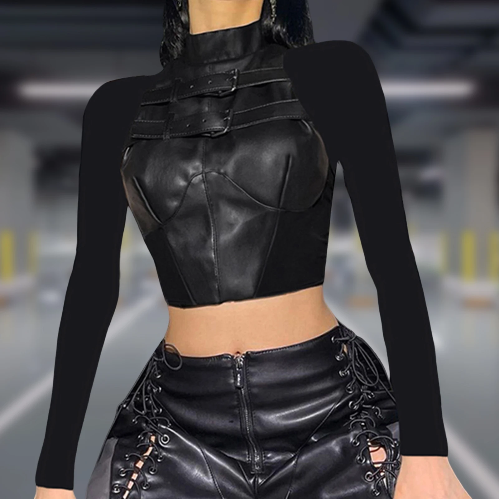Women T-shirts Motorcycle Style Simple T-shirts Leather Mesh Stitching Slim Fit Half High Neck Y2K Fashion for Weekend Vacation
Women T-shirts Motorcycle Style Simple T-shirts Leather Mesh Stitching Slim Fit Half High Neck Y2K Fashion for Weekend Vacation