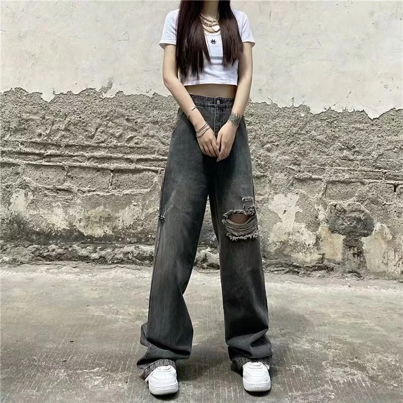 Vintage Gray Baggy Jeans Women Loose Hole Full-Length All-Match Fashion Streetwear High Waist Wide Leg Pants Female
Vintage Gray Baggy Jeans Women Loose Hole Full-Length All-Match Fashion Streetwear High Waist Wide Leg Pants Female