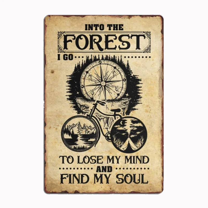 

Bike In Forest Metal Sign Mural Painting Cinema Living Room Cinema Funny Tin Poster Retro Man Cave Home Tavern