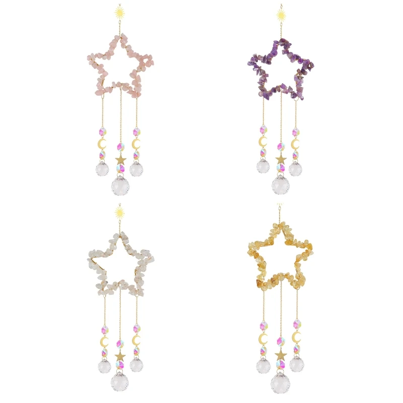 Natural raw Stone Amethyst Pentagram Five pointed star crystal Wind Chimes Pendant Rainbow Maker for Home Wall Decoration
Natural raw Stone Amethyst Pentagram Five pointed star crystal Wind Chimes Pendant Rainbow Maker for Home Wall Decoration