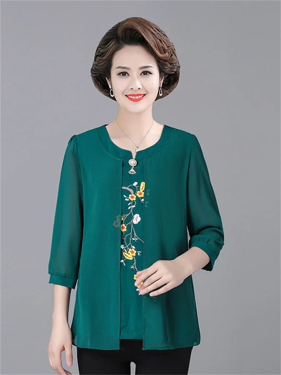 

6XL Women Spring Summer Blouses Shirts Lady Fashion Casual Half Sleeve O-Neck Flower Printing Blusas Tops TT2108