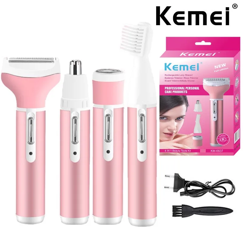 Эпилятор Kemei 4 в 1 для женщин, триммер для бровей, Дамская Бритва для удаления волос, машинка для бритья, депилятор для лица, зоны бикини
Эпилятор Kemei 4 в 1 для женщин, триммер для бровей, Дамская Бритва для удаления волос, машинка для бритья, депилятор для лица, зоны бикини
