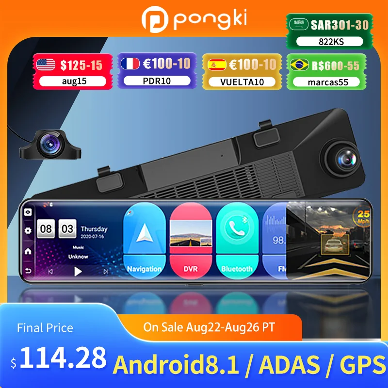 Pongki Car DVR Dash Cam 12 Inch Android 4G Rearview Mirror Night Vision Registrar GPS ADAS Car Video Recorder Dual Lens D90
Pongki Car DVR Dash Cam 12 Inch Android 4G Rearview Mirror Night Vision Registrar GPS ADAS Car Video Recorder Dual Lens D90
