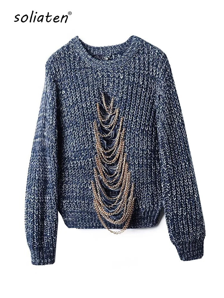 Metal Chain Loose Casual Pullovers Women Hollow Out Personality Knitted Tops Fall Winter Punk Pullover Cool Sweaters C-088
Metal Chain Loose Casual Pullovers Women Hollow Out Personality Knitted Tops Fall Winter Punk Pullover Cool Sweaters C-088