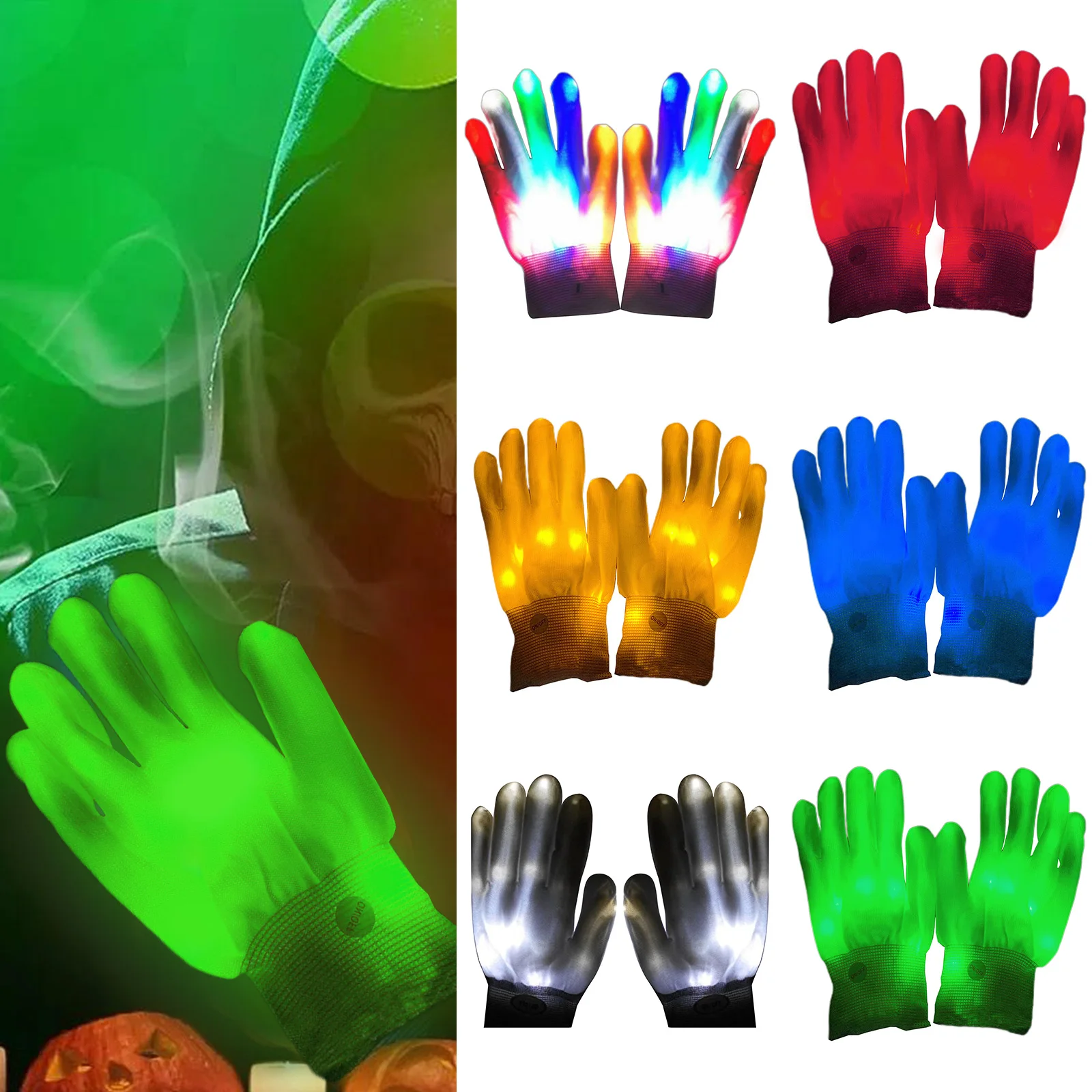 

1pc Halloween LED Gloves Neon Guantes Glowing Halloween Light Prop Luminous Flashing Skull Gloves Dancing Club Christmas Supplie