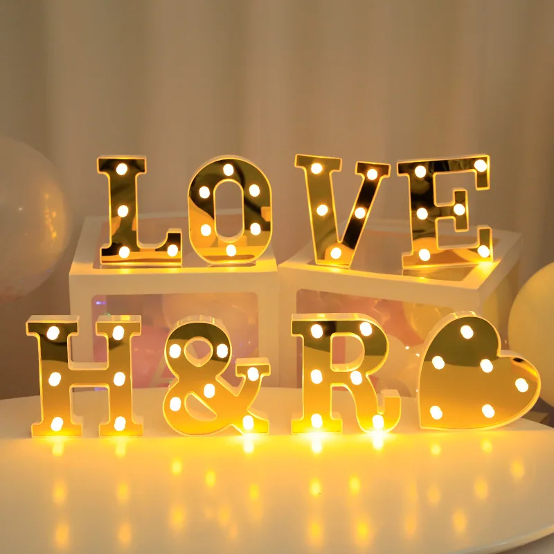 

Golden Alphabet Letter LED Lights Luminous Number Lamp Decor Battery Night Light for Home Wedding Birthday Christmas Party Decor