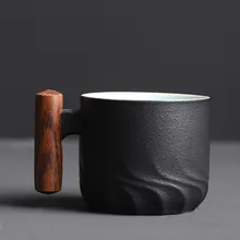 Kiln Change Ceramic Mug Wooden Handle Tea Cup Teaware Creative Italian Handmade Coffee Cups Ceramic Exquisite Small Gift Mugs