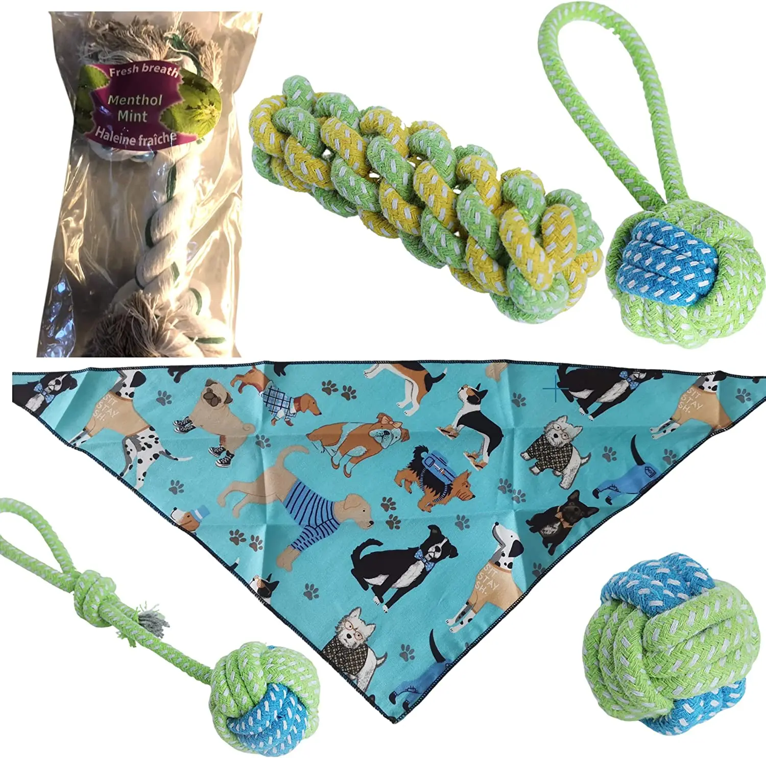 ENSEMBLE DE JOUETS DURABLES CORDE À MACHER +OFFERT BANDANA pour CHIEN et CHIOT avec sac étui + Os mentholé pour haleine frai
ENSEMBLE DE JOUETS DURABLES CORDE À MACHER +OFFERT BANDANA pour CHIEN et CHIOT avec sac étui + Os mentholé pour haleine frai